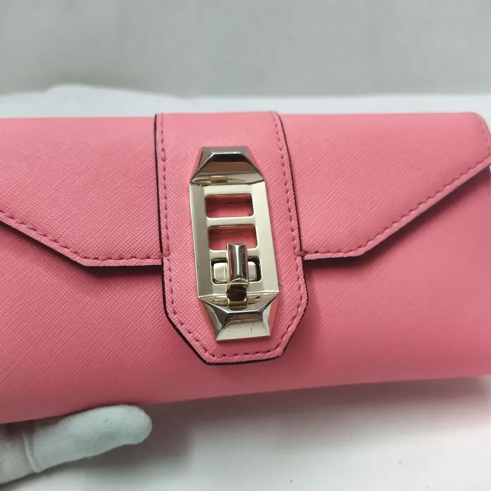 Rebecca Minkoff Pink Leather Tunlock Credit Card ID Window Bifold Wallet